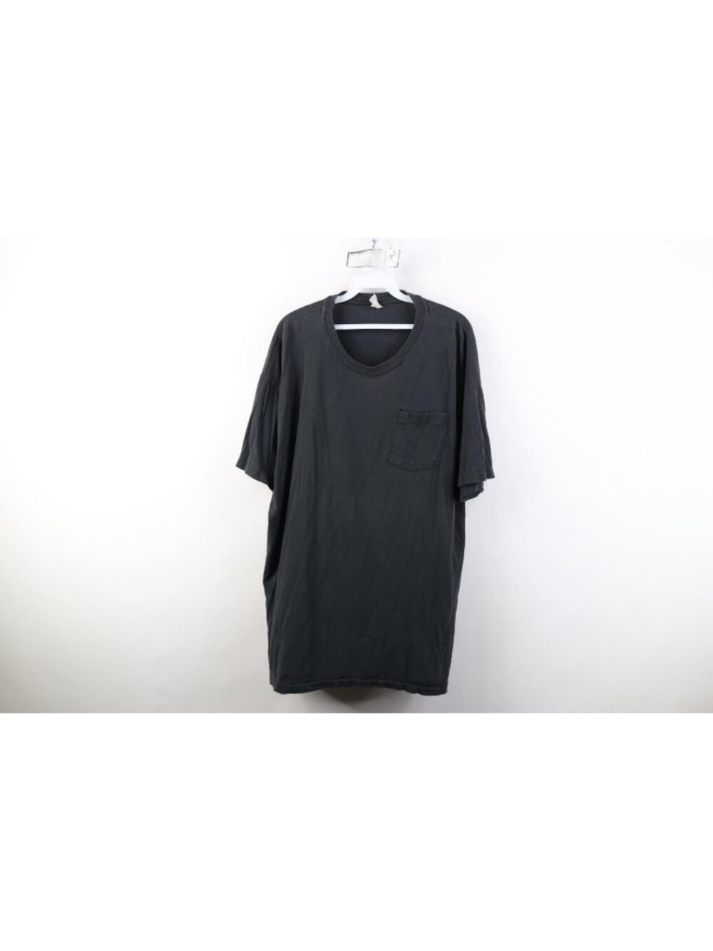 Vintage 90s Hanes Mens 2XL XXL Distressed Blank Cotton T-Shirt Black Pocket